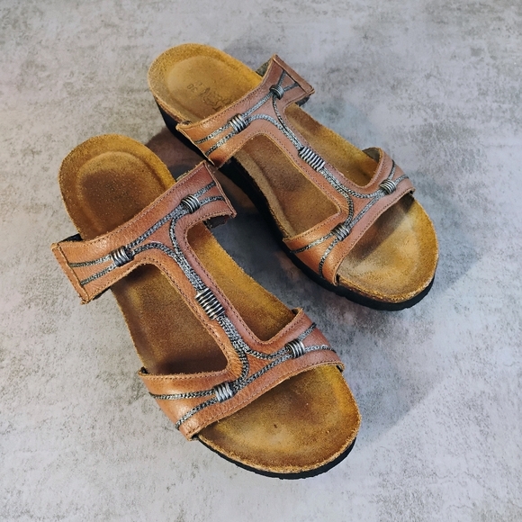 NAOT Dana Tan Leather T Strap Sandals Womens EU 38 US 7 Bohemian Comfort Slip On - Picture 11 of 12